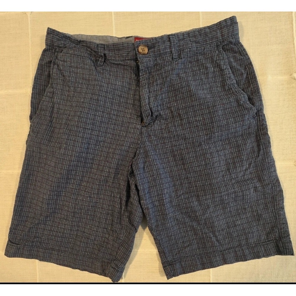 Merona Mens Blue White Grid Plaid Tailored Fit Cotton Shorts Size 30